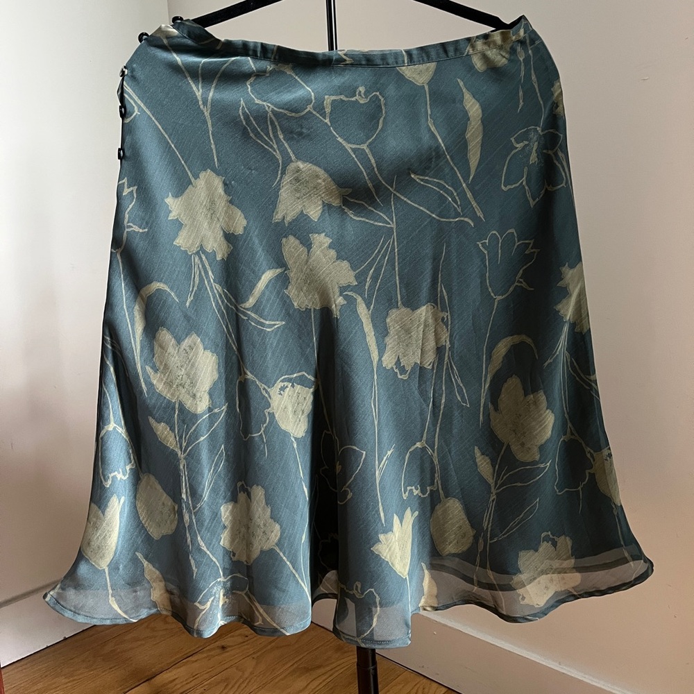 Ann Taylor Teal Floral Circle Skirt with Floral Detailing